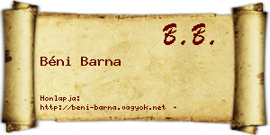 Béni Barna névjegykártya